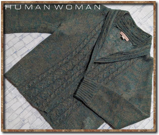 美品!!☆HUMAN WOMAN ヒューマンウーマン モヘヤ混ニットカーディガン 緑☆拍卖