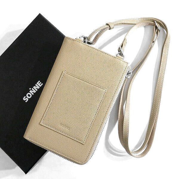 □SONNE ゾンネ 新品 定価1.7万 CLAUDIO エンボスレザー 牛革 iPhone対応 スマホショルダー ショルダーバッグ SOX017 BEG 2▲016▼bus050so拍卖