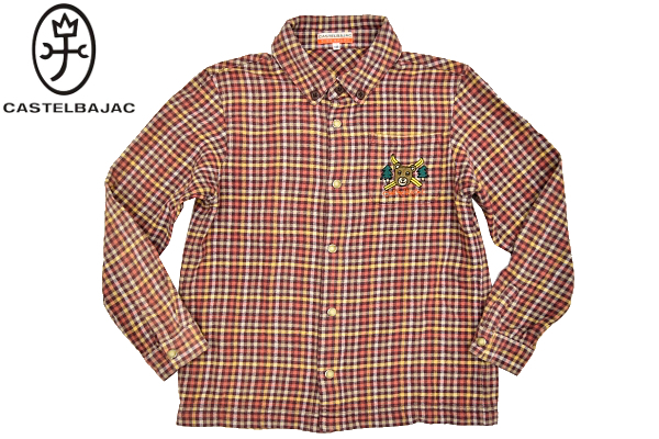 S-8149★送料無料★美品★CASTELBAJAC KIDS SPORT カステルバジャック★正規品 チェック柄 クマ 刺繍 ボタンダウン 長袖ネルシャツ 130cm拍卖