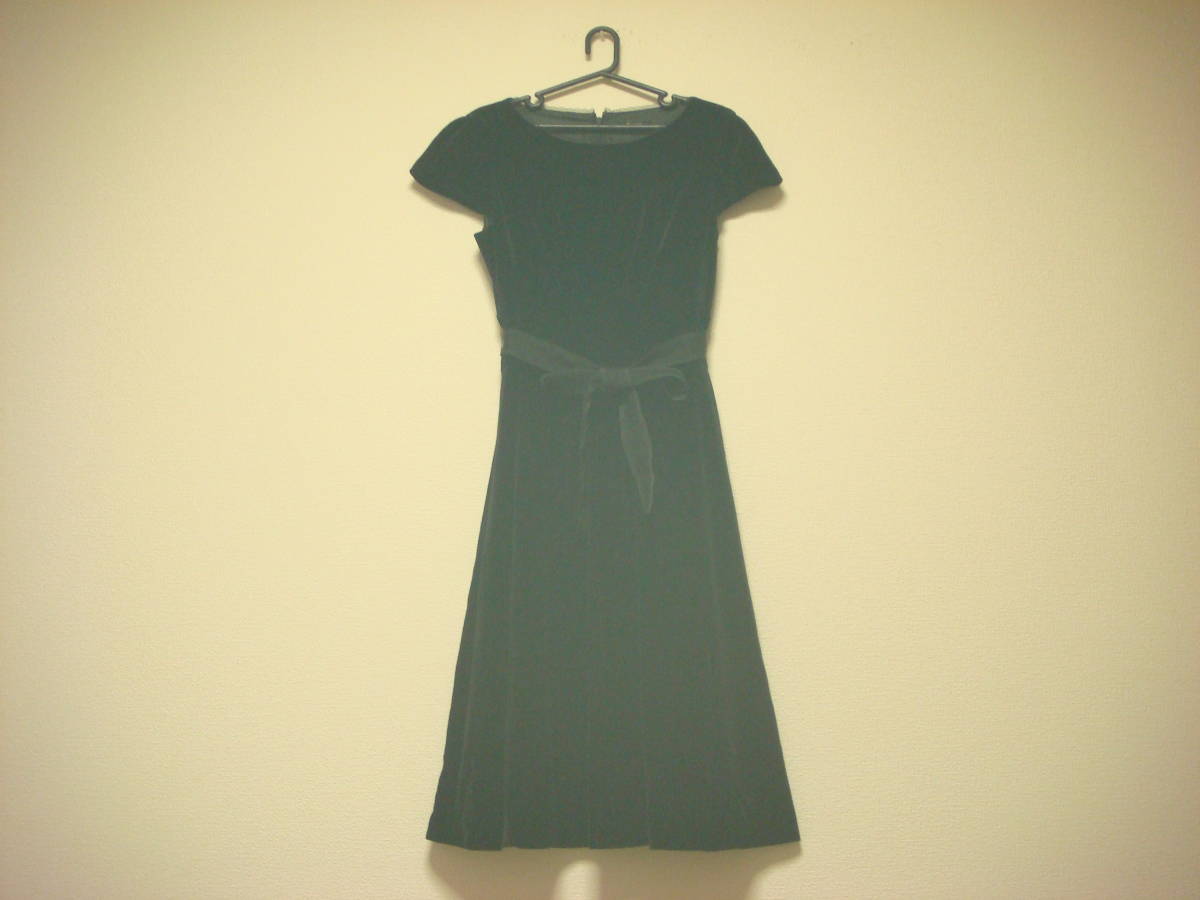 素敵!高級感! クローネ ベルベット素材 レースおリボン付き ロング ワンピース 黒 二次会ドレス 美品 L 11拍卖