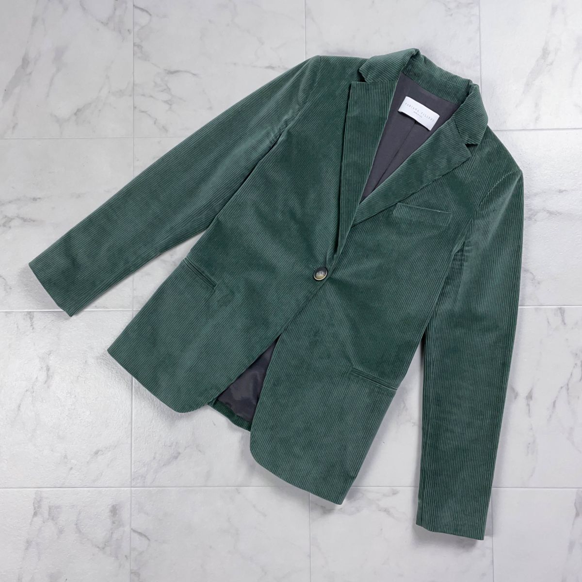 美品 FABIANA FILIPPI ファビアナフィリッピ コーデュロイジャケット 2019-20AW ストレッチ素材 総裏 レディース 緑 グリーン サイズS*YC65拍卖