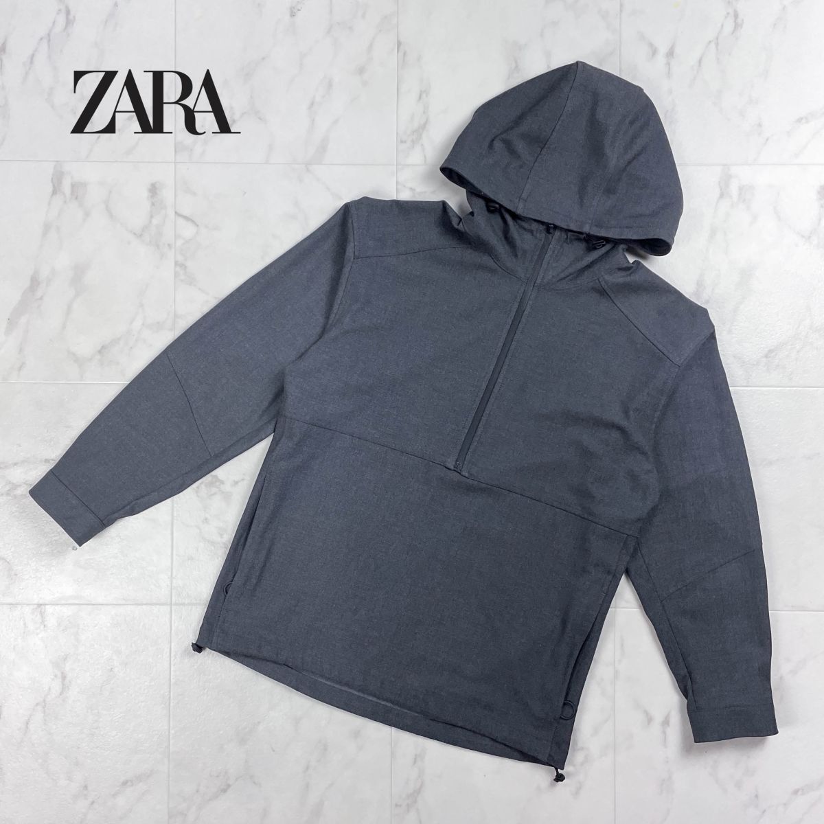 ZARA ザラ フロント ハーフジップ トップス ビッグシルエット メンズ グレー ダークグレー サイズS*YC618拍卖