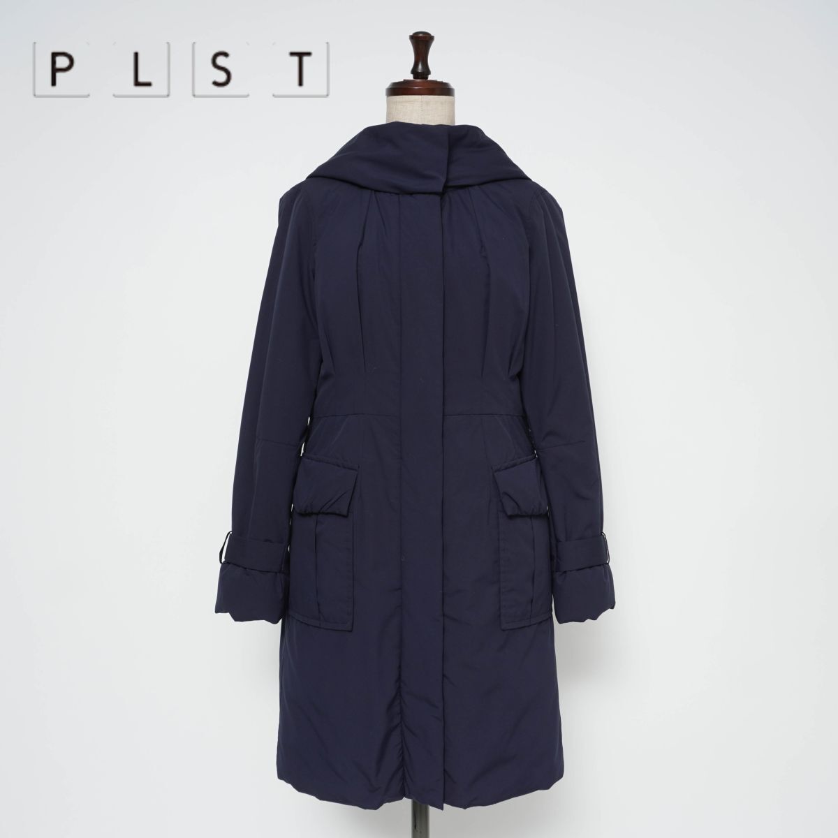 PLST プラステ ダウンジャケット ロング丈 アウター 袖口リブ スタンドカラー レディース ネイビー 紺 サイズ0*YC661拍卖