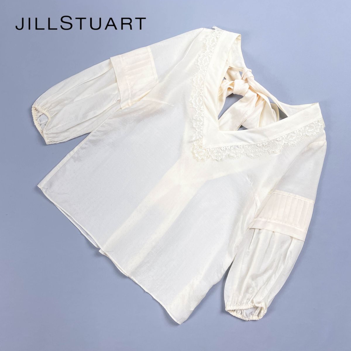 JILL STUART ジルスチュアート バックリボンブラウス Vネック 七分袖 シャツ レディース 生成色 クリーム サイズS*YC711拍卖