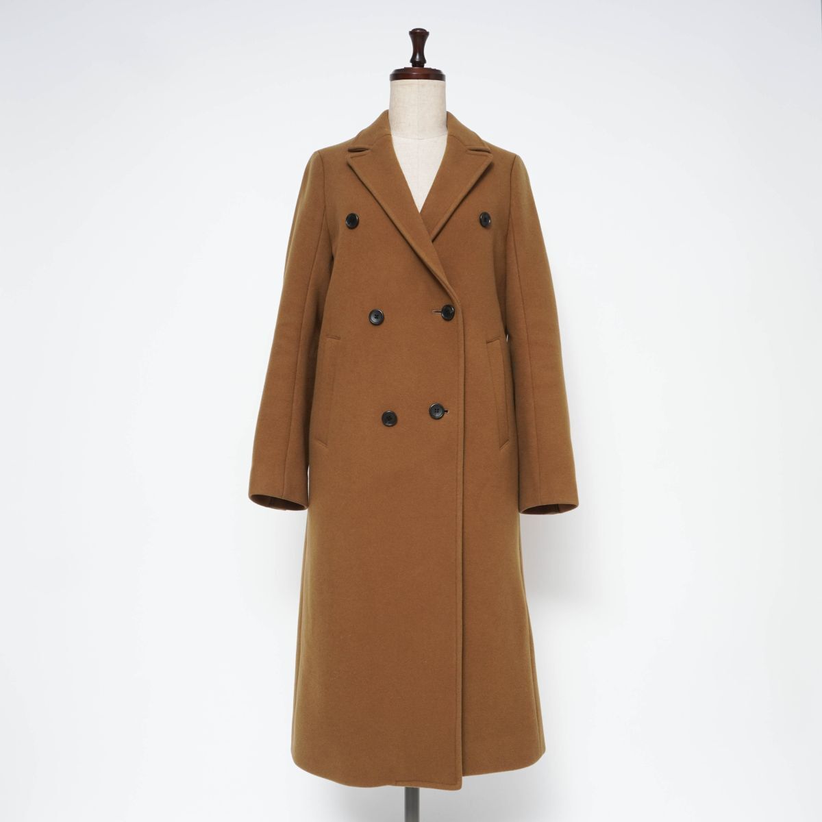 美品 STUDIOUS ステュディオス ダブルチェスターコート 膝丈 ウール Aライン カーキ レディース サイズ1*YC131拍卖