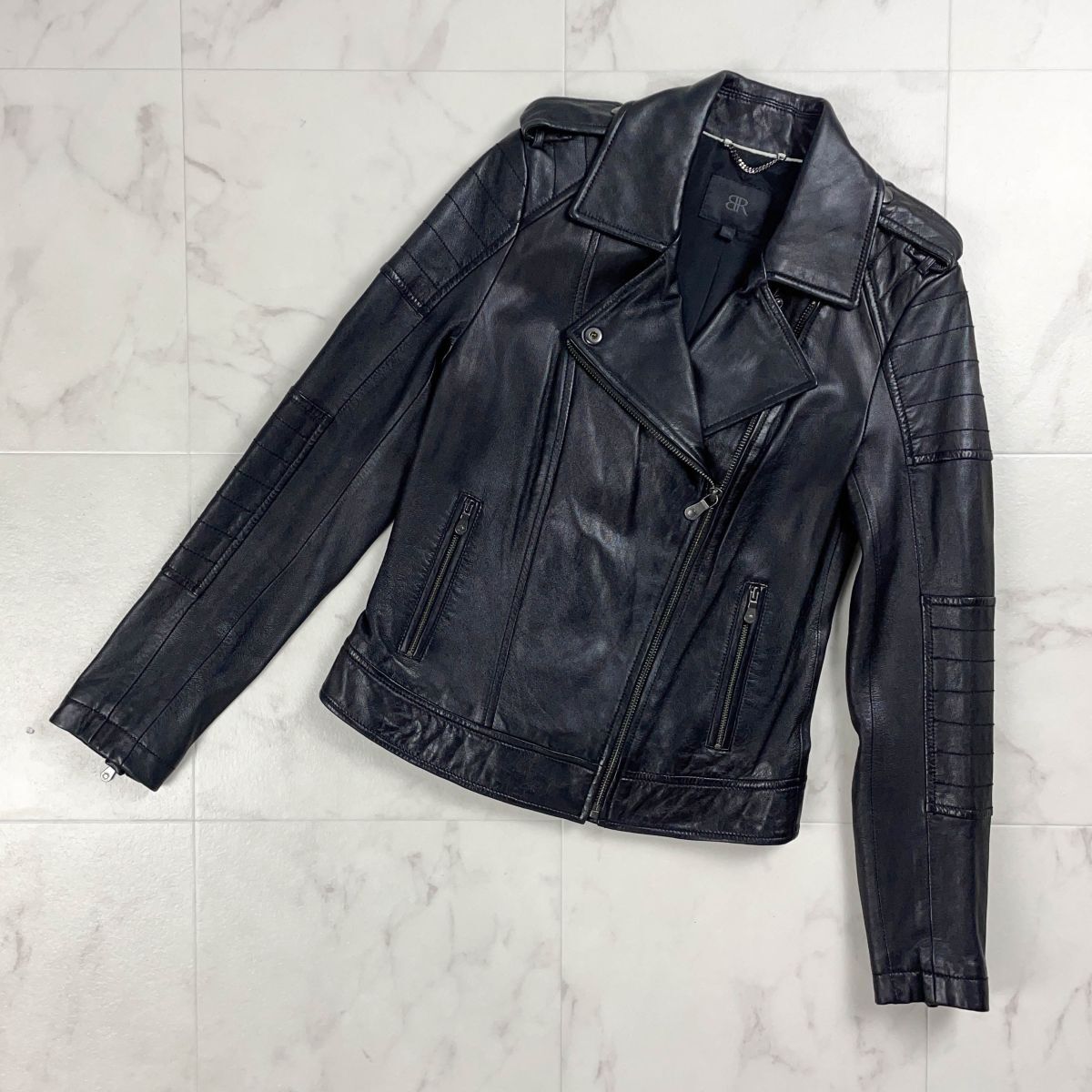 美品 Banana Republic バナナリパブリック 羊革 ダブルライダースジャケット レディース ブラック 黒 サイズXS*YC740拍卖