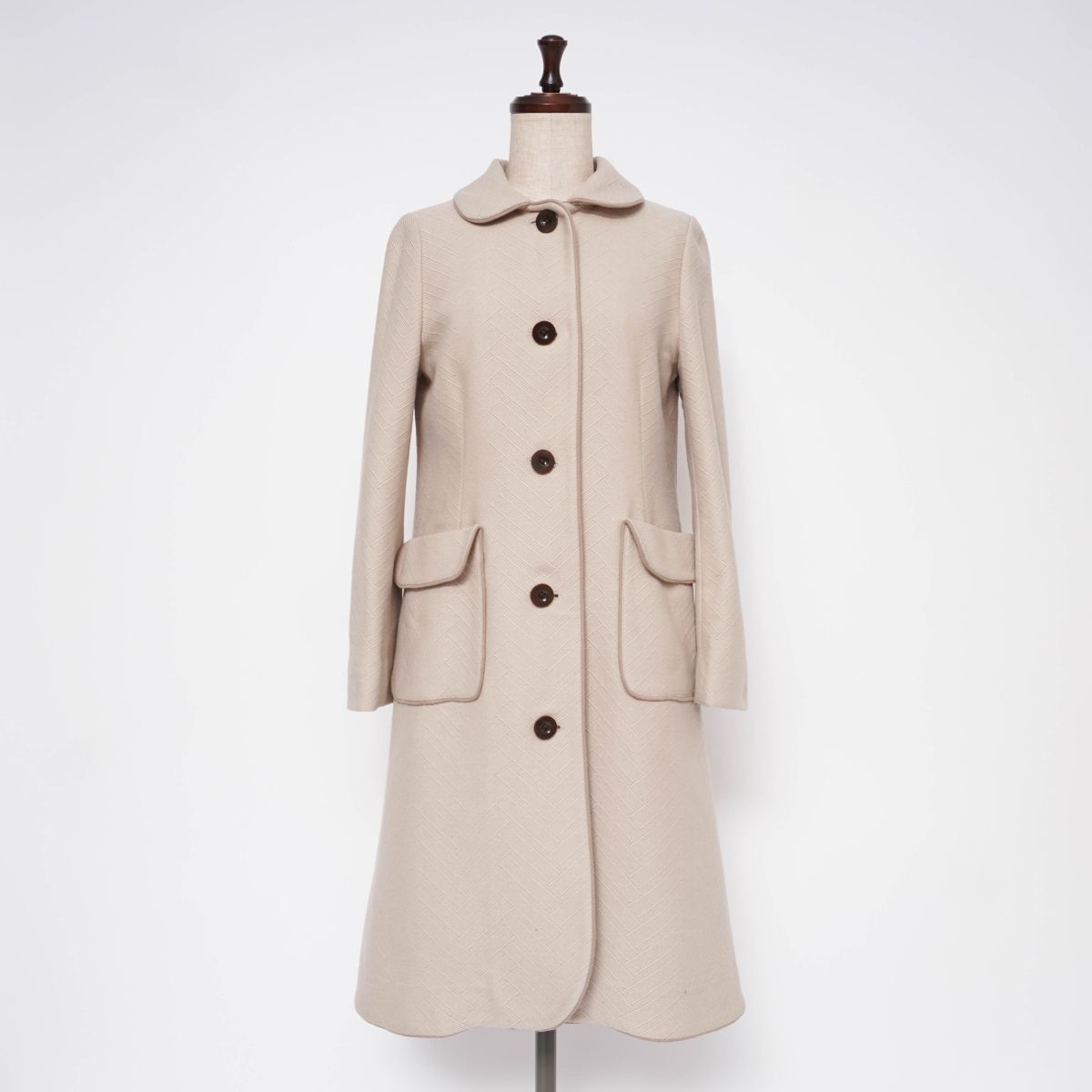 美品 Sally Scott サリースコット ウール・アンゴラ混 ロングコート レディース ベージュ サイズ9*YC790拍卖