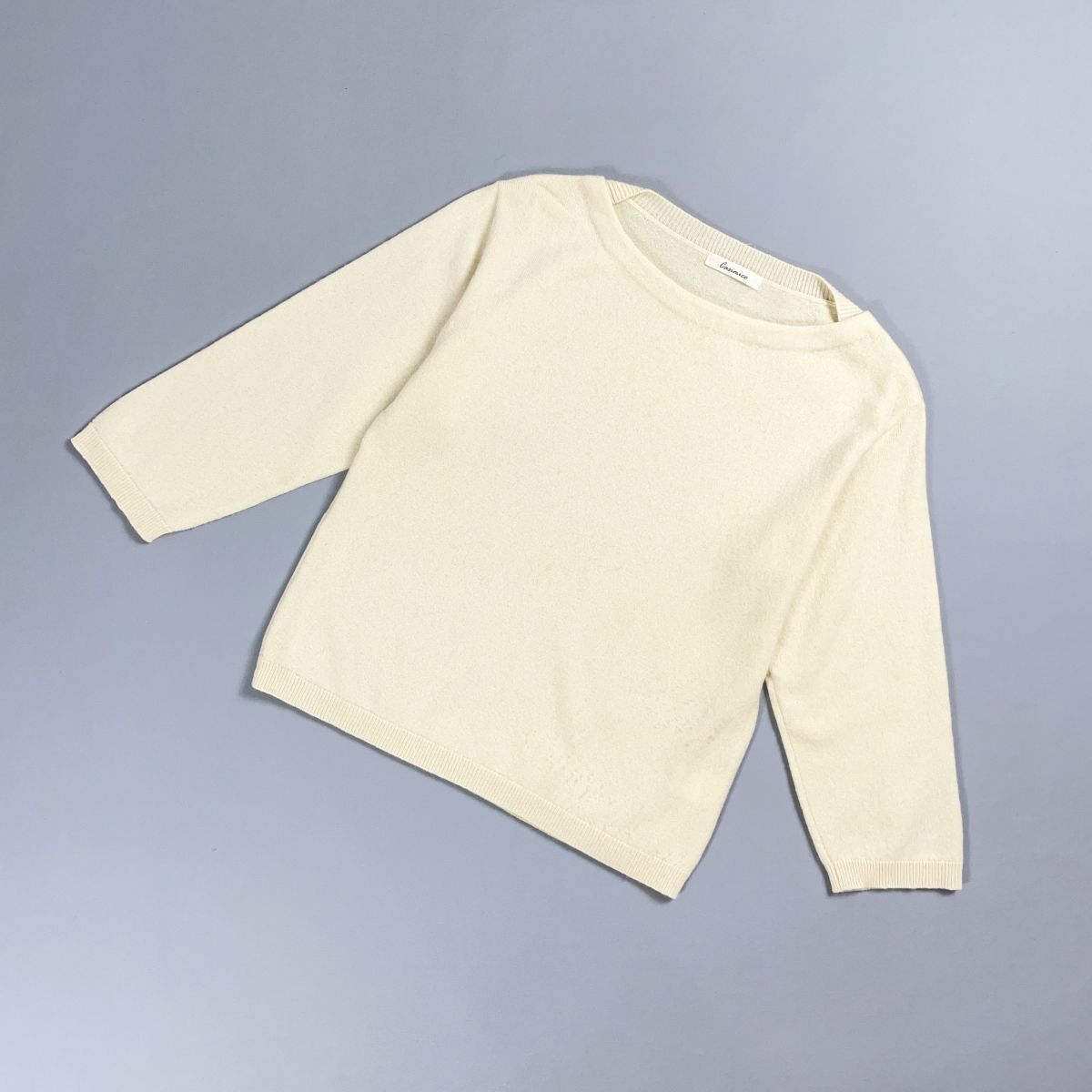 CASIMICO カシミコ 東洋紡糸 カシミヤ100%七分袖ニット レディース アイボリー 生成り サイズM*YC237拍卖
