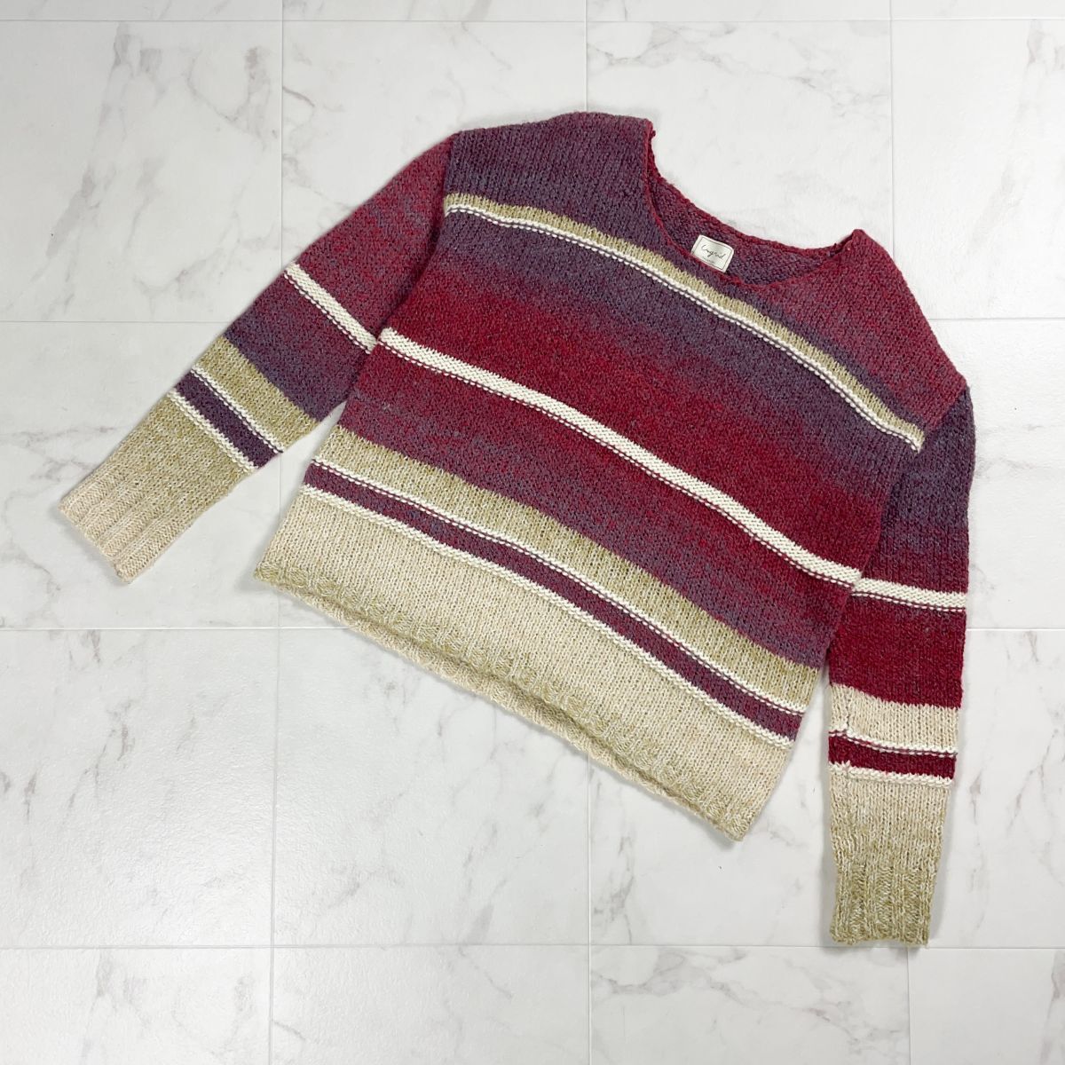 Ungrid アングリッド ボーダーグラデーションニット 長袖 ウール混 赤 レッド レディース サイズF*YC223拍卖