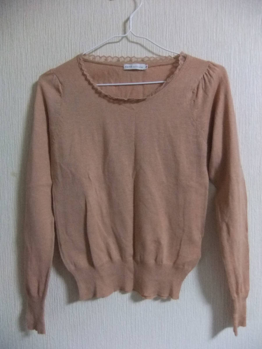 earth music&ecology★オレンジ系ニットトップス★薄手セーターレース付アースミュージック&エコロジー拍卖