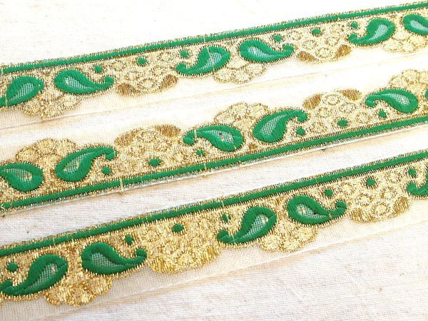 即決!0.5mよりチロリアンテープ 黄緑 ペイズリー ☆アラビアン☆レース 手芸 インド刺繍リボン拍卖