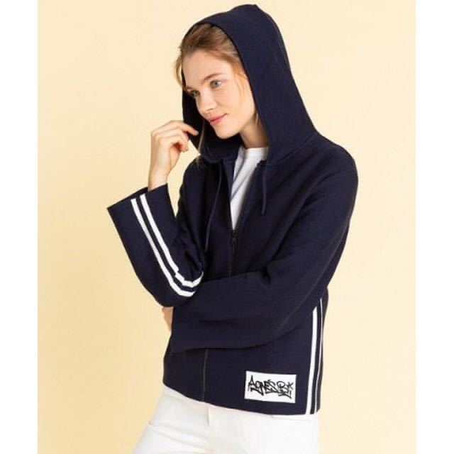 新品タグ 未着 アニエスベー agnes b. LW31 BURNOUS ジップアップニットブルゾン サイズ1 ネイビー系 定価、47.000+税 フランス製拍卖