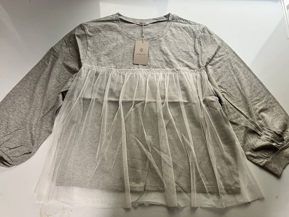 新品■大きいサイ4L~5L■フリル貼り付けミニ裏毛トレーナー■グレー拍卖