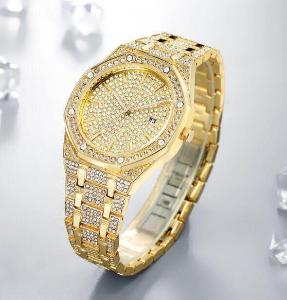 キラキラジュエリー腕時計 ラグジュアリー CZダイヤ ゴールド拍卖