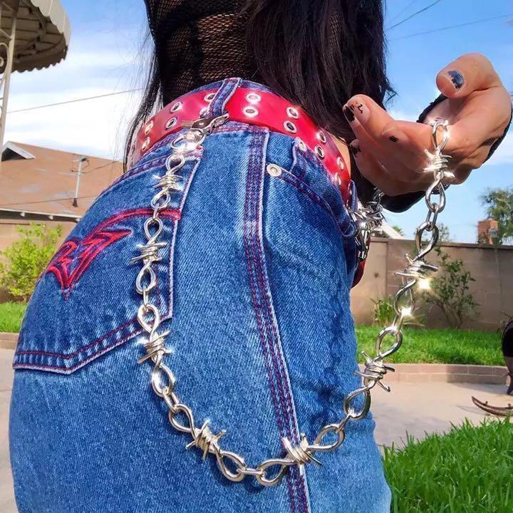 有刺鉄線チェーン パンツチェーン ウォレットチェーン シルバー拍卖