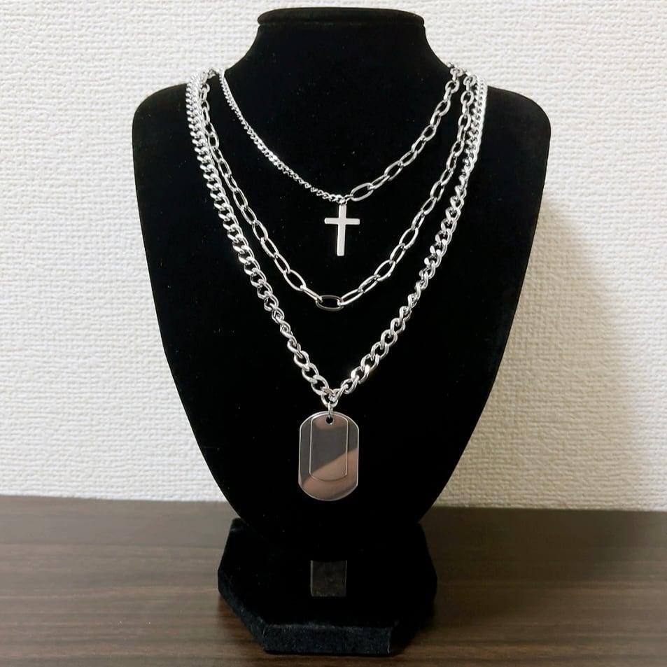 3連ネックレス クロス プレート チェーン ユニセックス拍卖