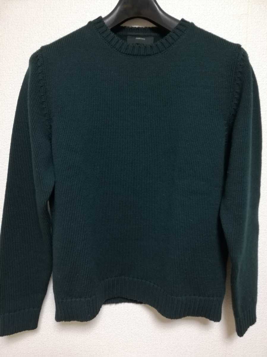 【即決】ZANONE ザノーネ 5G ミドルゲージ クルーネック ニットセーター 44 グリーン拍卖