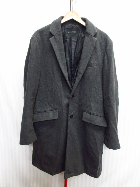 ナノユニバース チェスターコート メンズL グレー ウールコート ロングコート ロングウールジャケット ビジネスコート 防寒ブルゾン01316拍卖