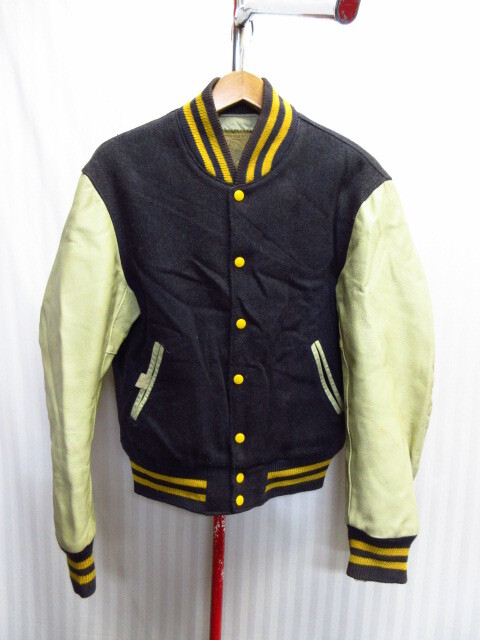 USA製 ゴールデンベア 80s90sヴィンテージ 袖革スタジャン メンズUS S M リアルレザースタジアムジャンパー ウールジャケット 02202拍卖