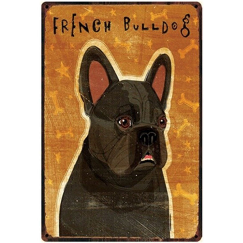 A1718 メタル看板 ブリキ看板 金属製 プレート ヴィンテージ風 サイン アートパネル 動物 ペット 愛犬 フレンチブルドッグ 3009拍卖