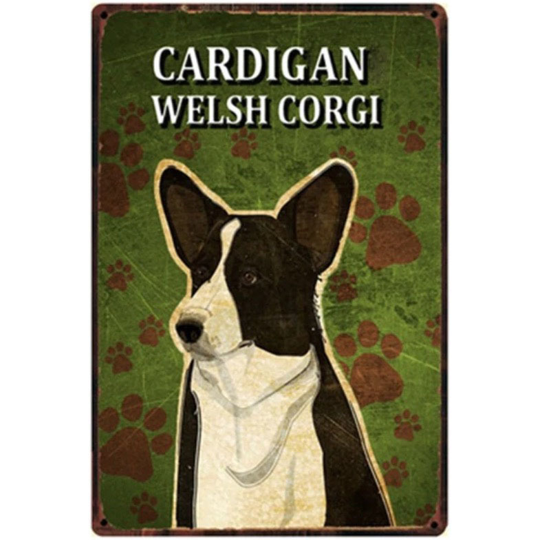 A1721 メタル サイン ブリキ 看板 金属製 プレート アメリカン雑貨 昭和レトロ 動物 ペット 犬 愛犬 コーギー 【2206】拍卖