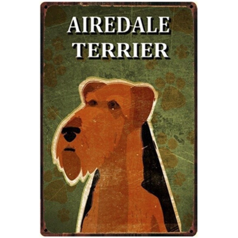 A1733 メタル サイン ブリキ 看板 金属製 プレート アメリカン雑貨 昭和レトロ 動物 ペット 犬 愛犬 エアデールテリア 2217拍卖