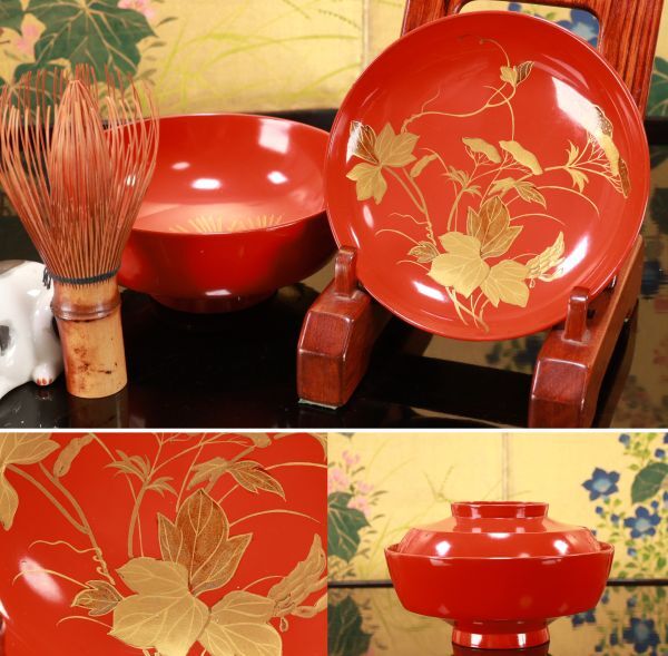 時代輪島塗 草花蒔絵 吸物椀 一客 木製 茶道具 懐石 菓子 BJ136拍卖