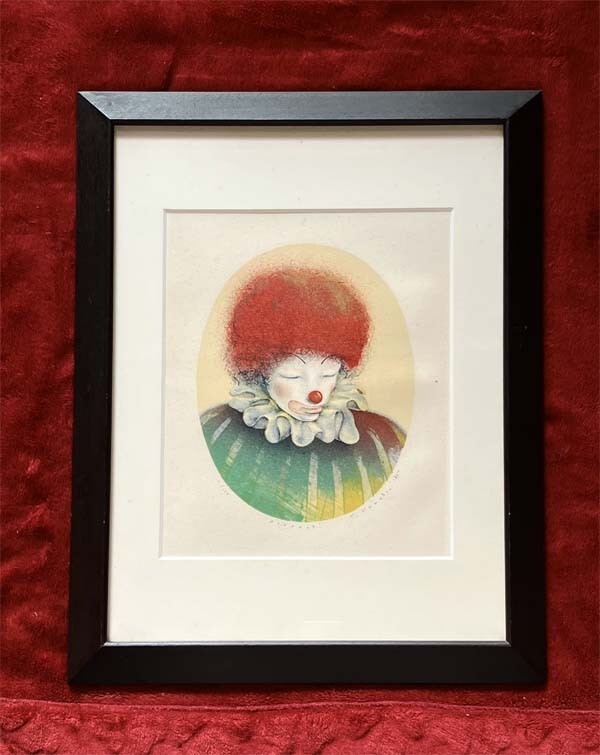 ★上松知子●真作●うえまつ ともこ●リトグラフ 11/125 直筆サイン■ピエロ 道化師 サーカス パーティー■やや状態が悪くご確認下さい拍卖