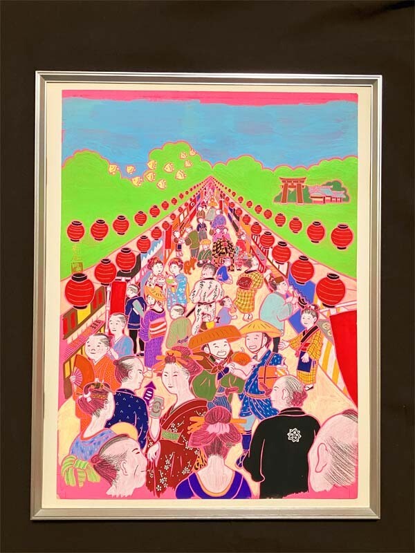 いずみ朔庵●真作●いずみ さくあん●ミクストメディア 肉筆原画 直筆サインあり■江戸文化■日本伝統文化■祭り縁日■風景画■現代アート拍卖