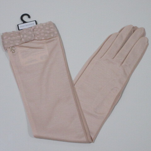 手袋/UV手袋 ピンキー&ダイアン ロングUV手袋/アームカバー 掌メッシュ 滑り止め付き リボン/サーモンピンク【PINKY&DIANNE】拍卖