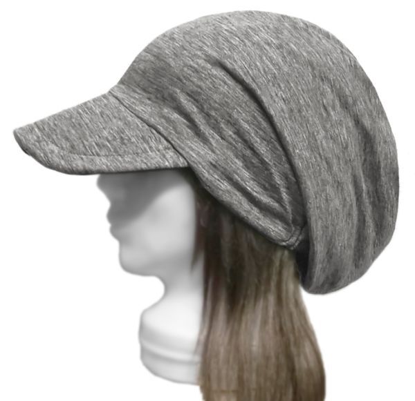 ハンドメイド◆つば広ルーズキャスケット◆リネンスラブニット/杢グレーmix ◇紫外線対策・ゆったりサイズ・小顔効果・オールシーズン◇拍卖