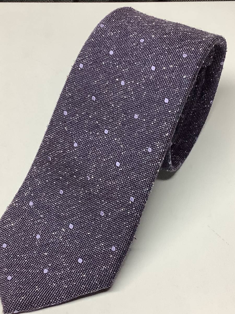 新品未使用 最高級ロングサイズネクタイ パープル系のドット入りソリッド風レトロ無地風タイプ シルク100%拍卖