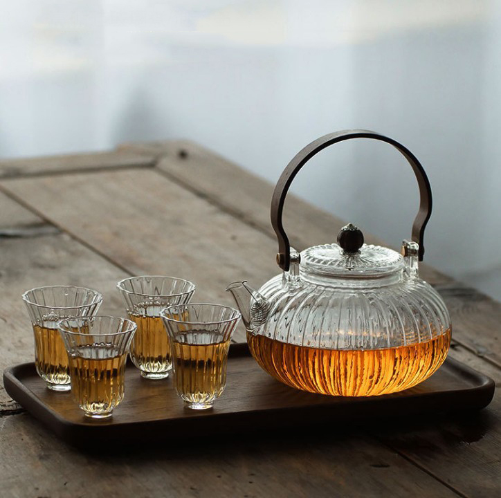 ガラスポット ティーポット 5点セット 耐熱ガラス ケットル やかん ガラス 直火対応 900ML ガラスポットとグラス4個セット拍卖