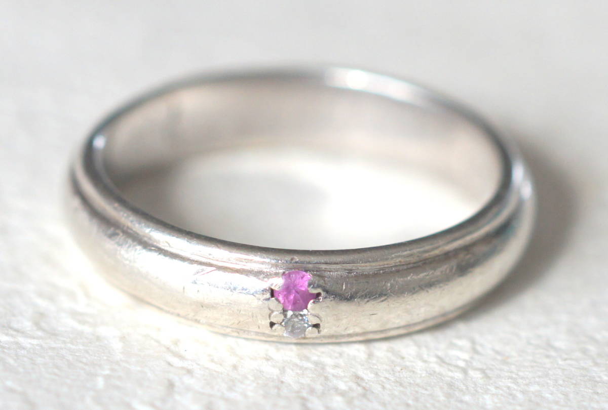シルバー925製 merry ピンクストーンとダイヤ風石入りリング サイズ約13号拍卖