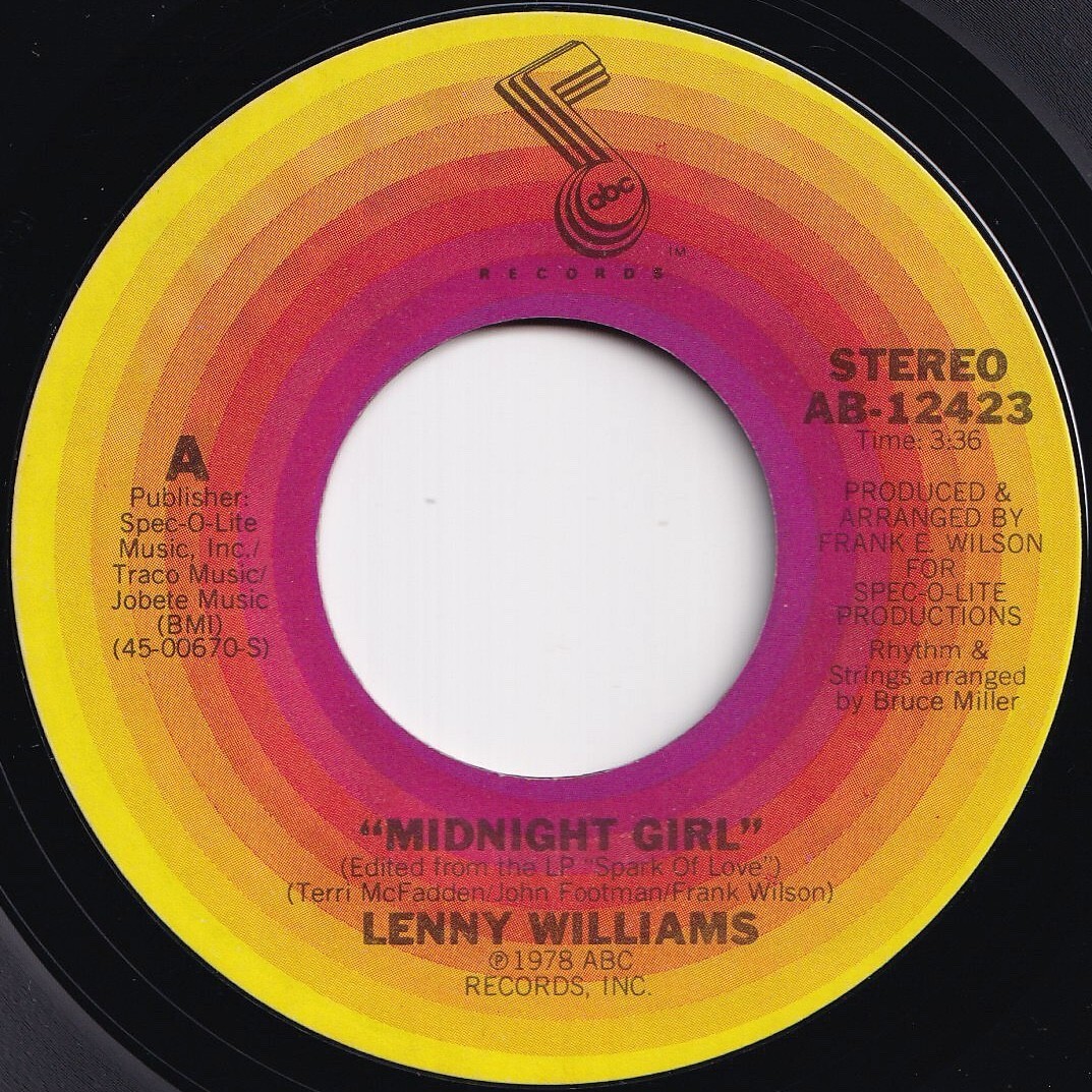 Lenny Williams Midnight Girl / I Still Reach Out To You ABC US AB-12423 209814 SOUL DISCO ソウル ディスコ レコード 7インチ 45拍卖