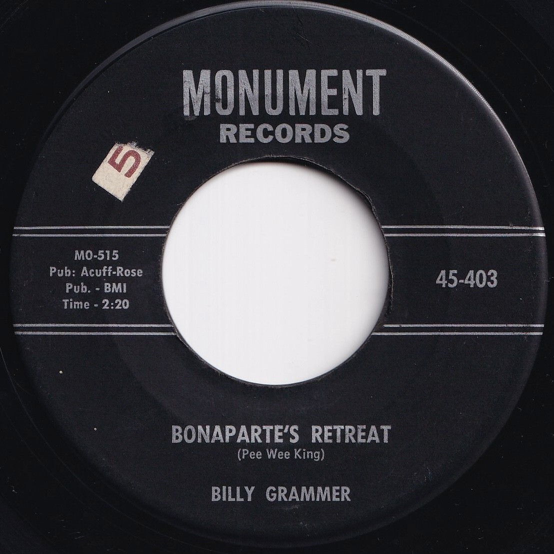 Billy Grammer Bonaparte's Retreat / The Kissing Tree Monument US 45-403 209530 R&B R&R レコード 7インチ 45拍卖