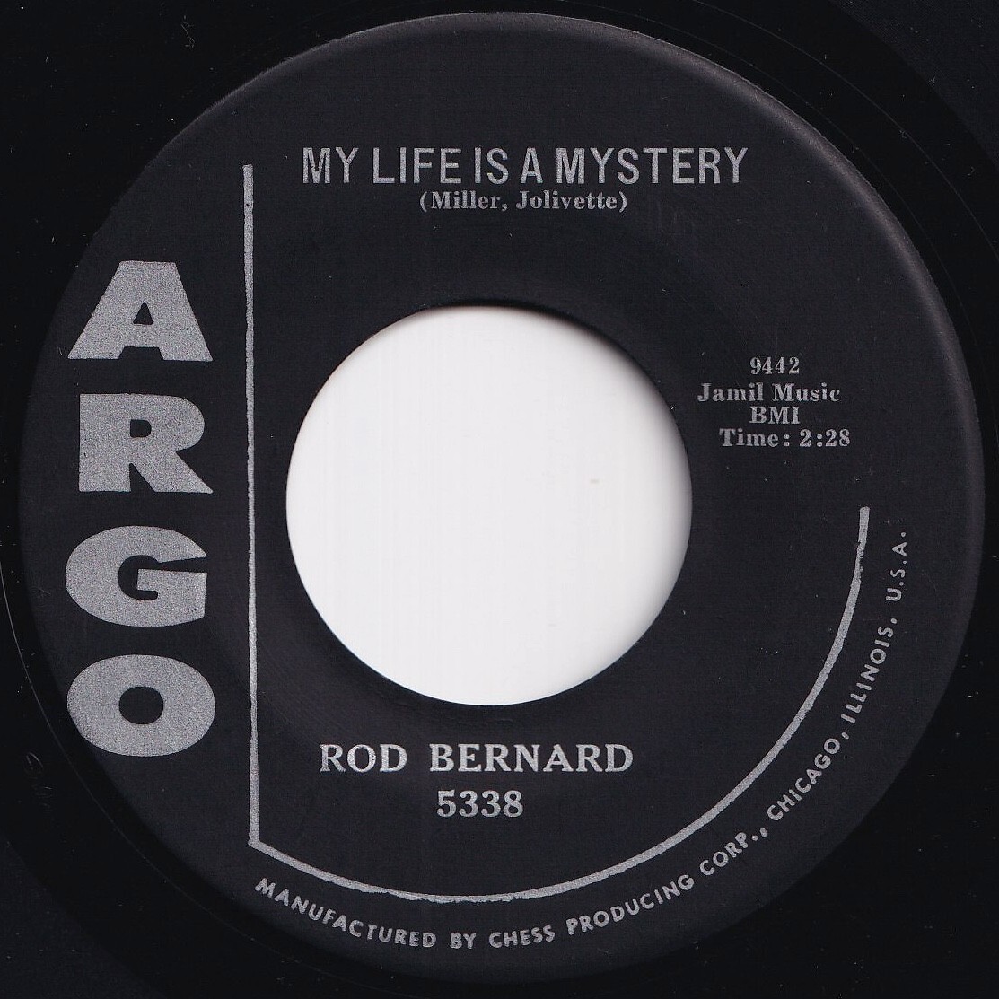 Rod Bernard My Life Is A Mystery / You're On My Mind Argo US 5338 209642 R&B R&R レコード 7インチ 45拍卖