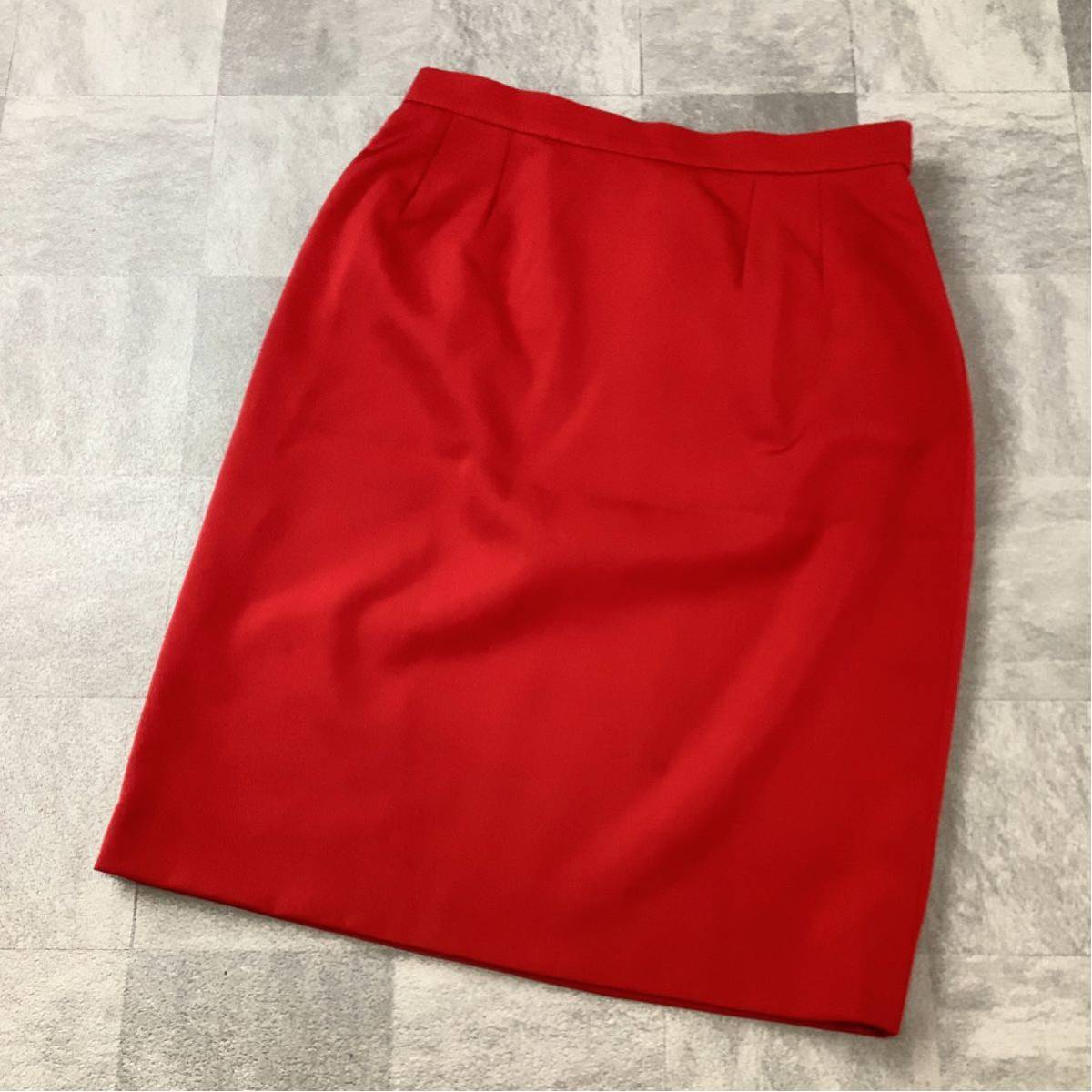 【鮮やかなカラーリング】良品 フランス製 90s LANVIN ランバン ウール タイトスカート レディース 42 XLサイズ レッド拍卖