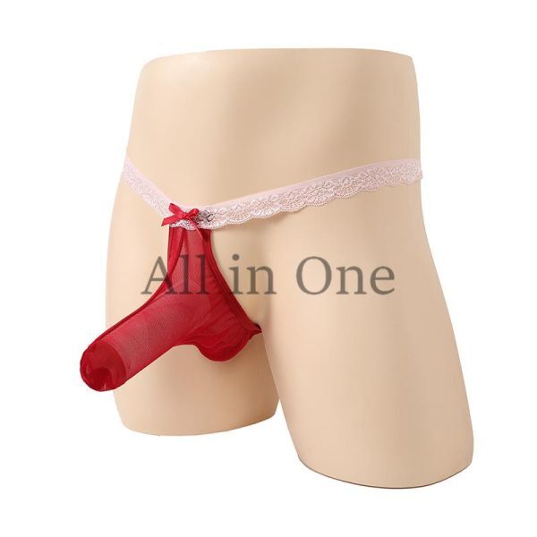 169-26-8 男性 竿付き ランジェリー フリル【レッドピンク,Lサイズ】男性 下着 レース 男の娘 セクシー ゲイ 透け 過激 ショーツ .2拍卖