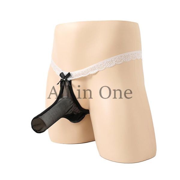 169-18-8 男性 竿付き ランジェリー フリル【ブラックホワイト,Lサイズ】男性 下着 レース 男の娘 セクシー ゲイ 透け 過激 ショーツ .2拍卖