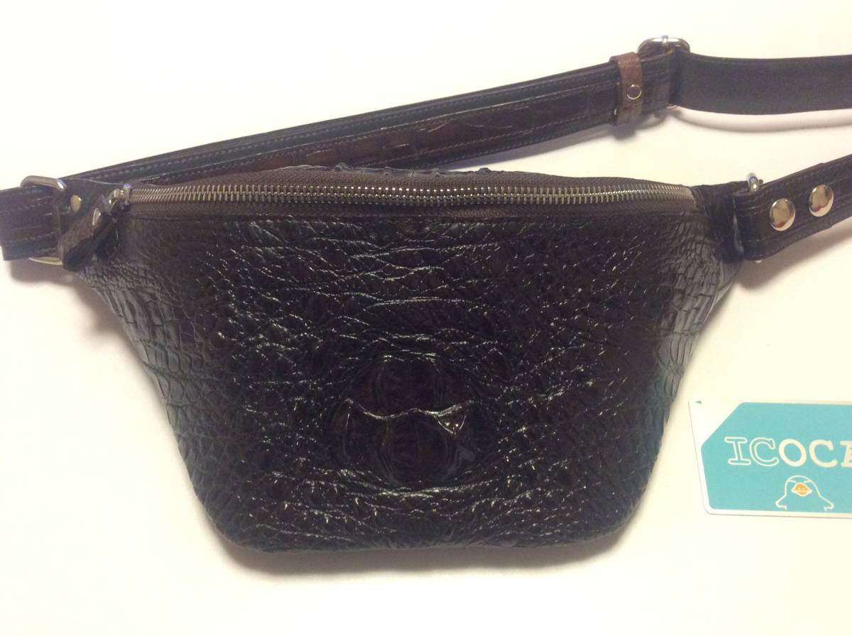 【 本物 レア 1点物 新品未使用 】 最高級 クロコダイル (鰐革) クロコ クラウン ホーンバック ボディ ウエストバッグ a52拍卖