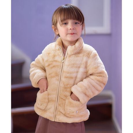 新品 組曲 anyFAM エニィファム ブルゾン ボア フリース あったか ジャケット フードなし 150cm 茶トラ 子供用 女の子 ねこ ネコ 猫 茶色拍卖