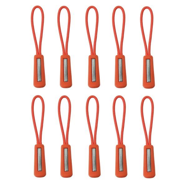 ジッパープル 反射材付き ファスナー チャック 取り付け簡単 つかみやすい ノンスリップ ジッパータブ プルコード 10本セット (オレンジ)拍卖