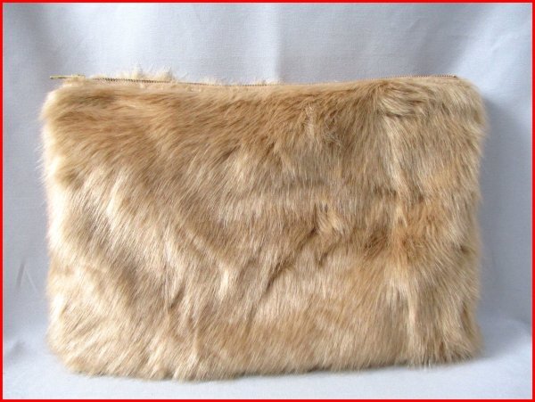 Alma Design/アルマデザイン◇ファー フラットクラッチバッグ BR W42cm拍卖