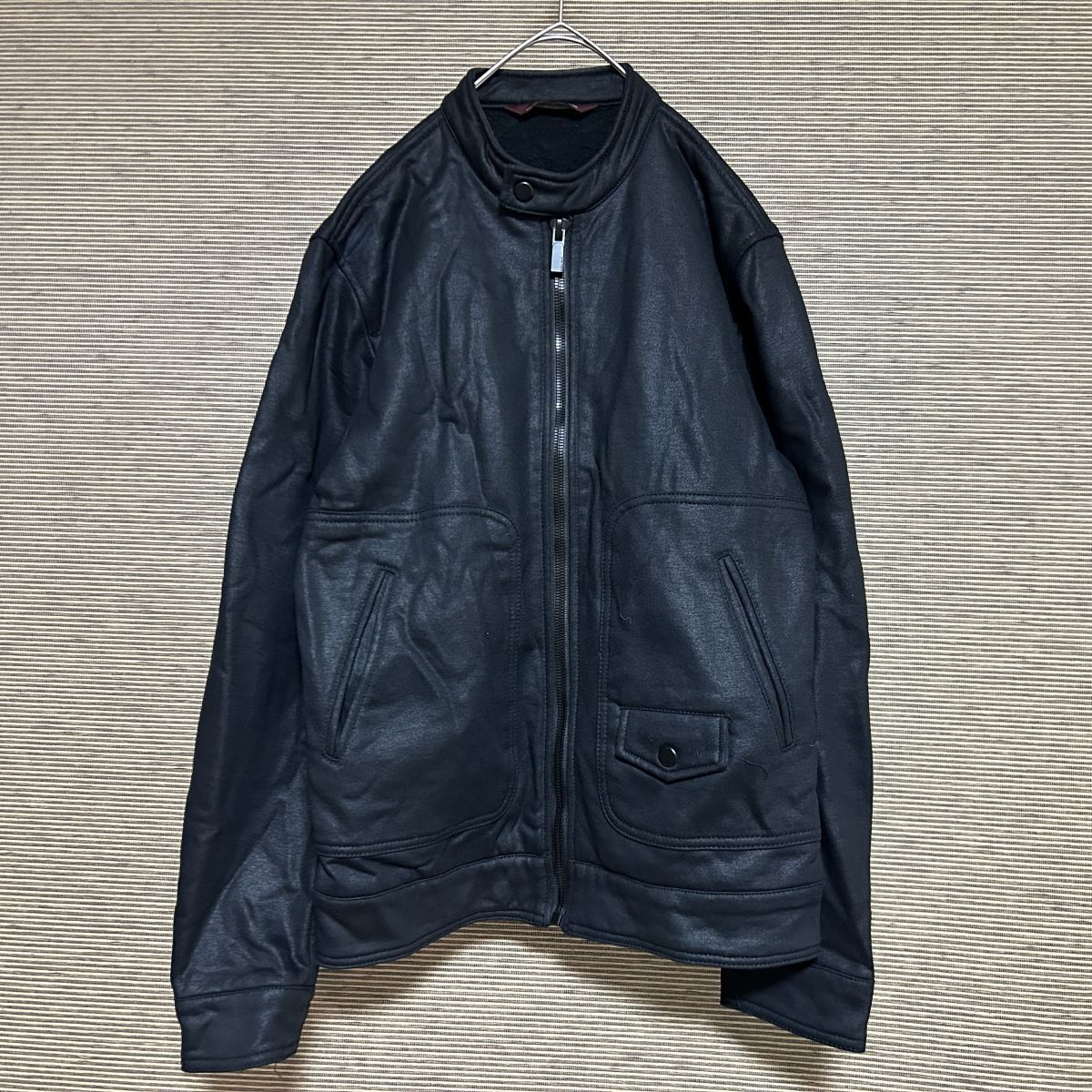 ザラマン ライダースジャケット フェイクレザー 黒ブラック 無地 フリース26 古着 入手困難 激レア 希少 人気 シンプル拍卖