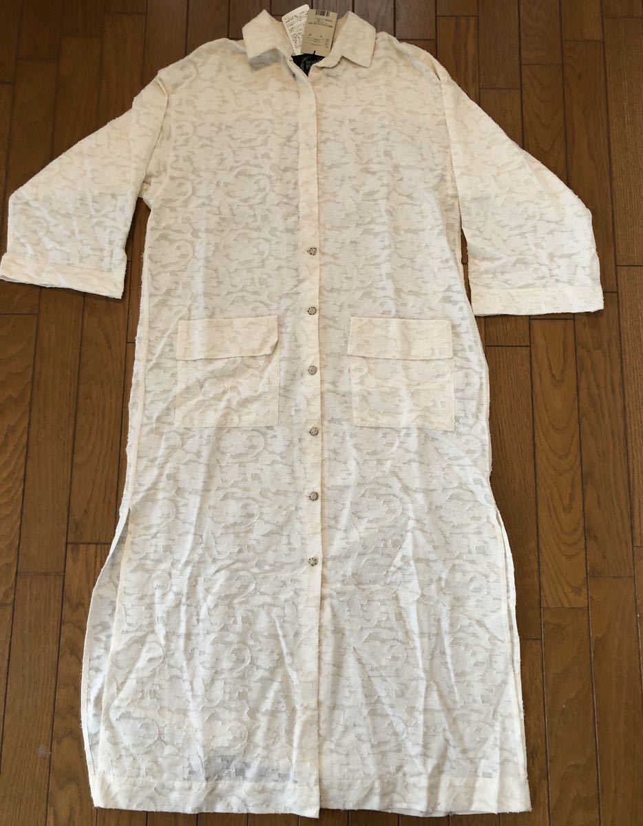 ★goa★ゴアブランド 比翼仕立ジャガードロングシャツ ヴィンテージハンド刺繍ボタン アイボリー拍卖