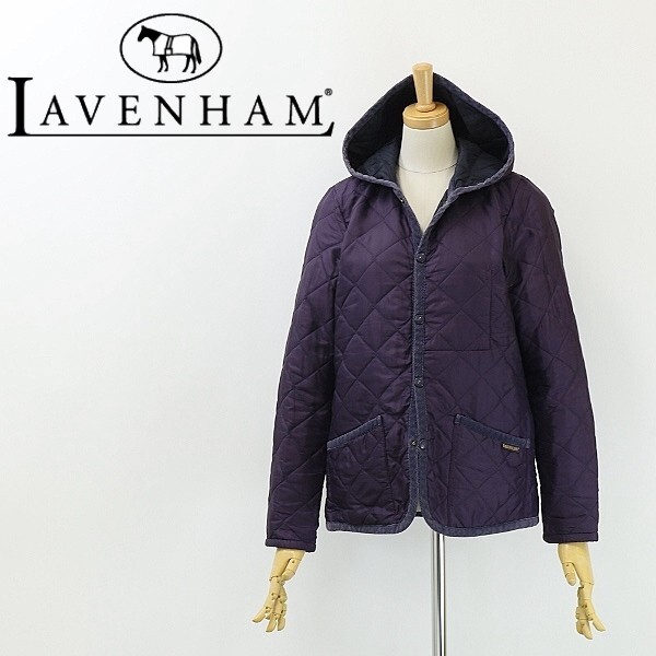 ◆LAVENHAM ラベンハム キルティング 中綿 フーデッド ジャケット 紫 パープル 36拍卖