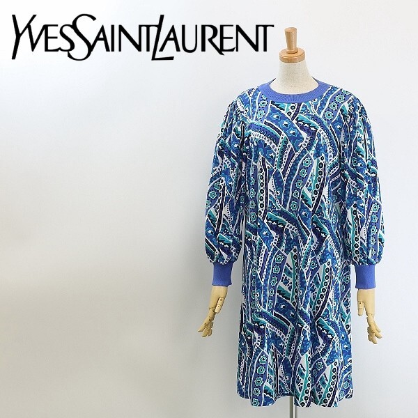 ヴィンテージ◆Yves Saint Laurent イヴサンローラン 総柄 コットン ボリュームスリーブ ワンピース M拍卖