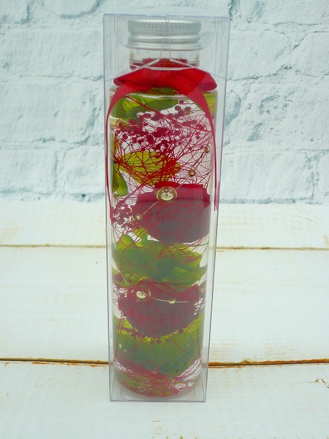 ★スーパーセール!ラスト1個!ハーバリウム クリアケース入り ハンドメイド 完成品 バラ2輪 レッド系 丸瓶 150ml プチギフト★拍卖