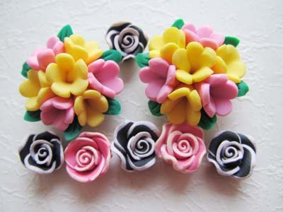 ポリマークレイ 黄色×ピンク花束&ローズ セット拍卖